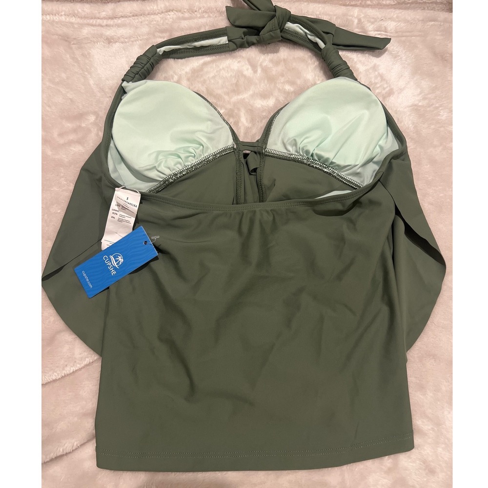 Cupshe Olive Green Cowl Neck Halter Tankini Swim Top Only Small NWT - Picture 2 of 3